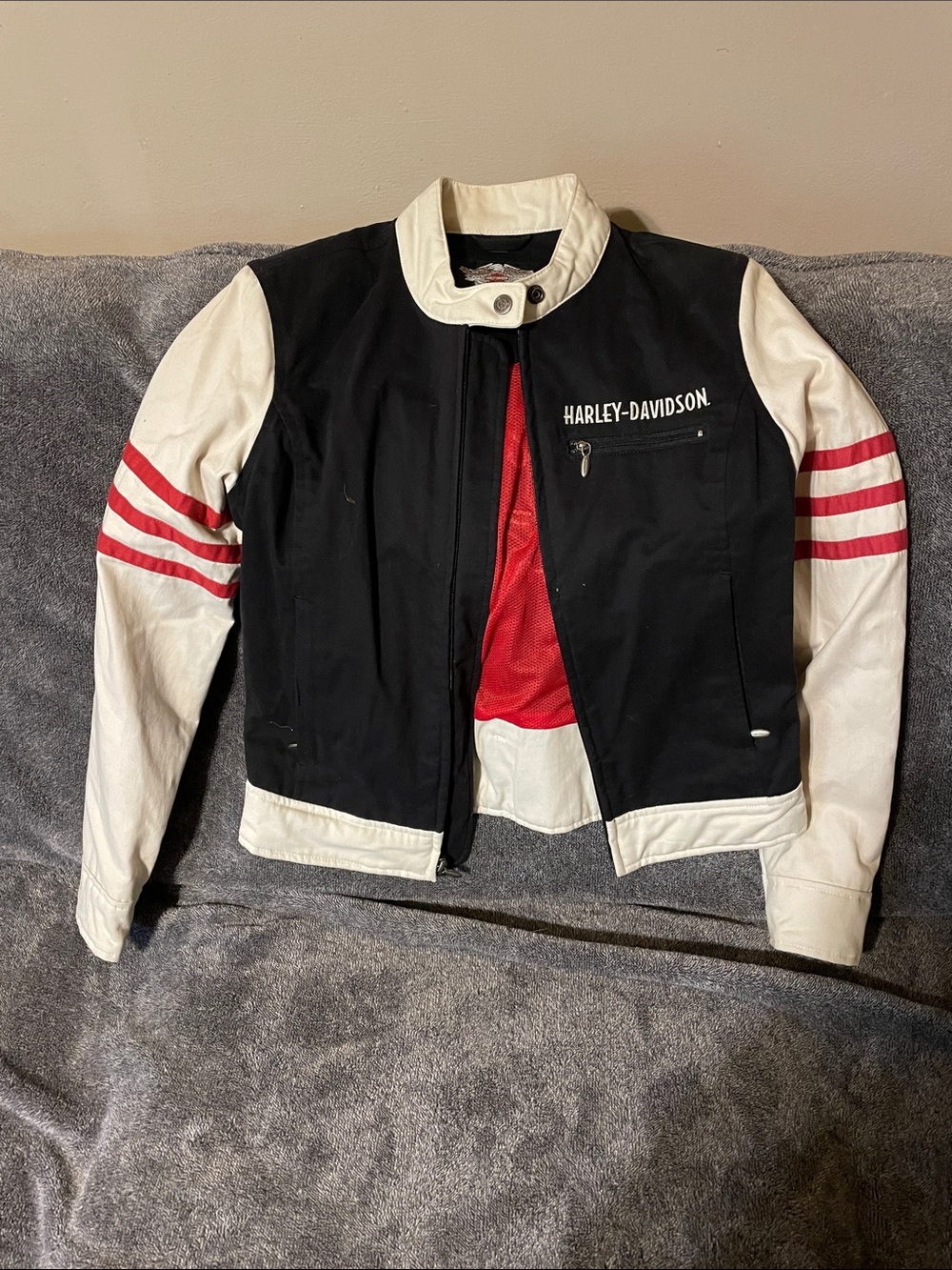 Harley-Davidson Black, White & Red Vintage Racing Bomber Jacket